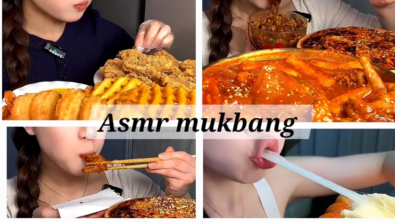 ASMR MUKBANG | Spicy Tteokbokki With brown rice 🍚 | Spicy Buldak Noodles and Crispy Fried Chicken 🍗 