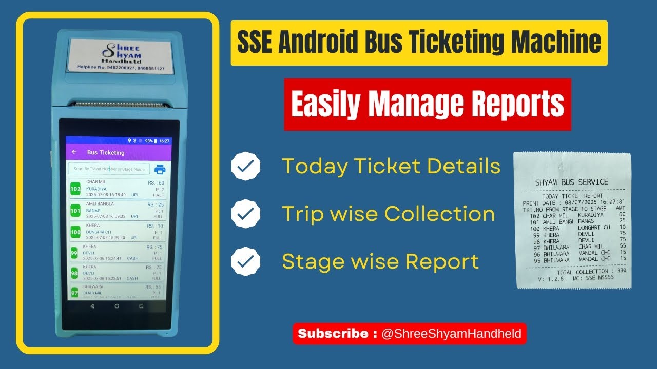 Android Handheld Bus Ticket Machine | Easily Manage Reports & Ticketing | Shree Shyam Handheld 