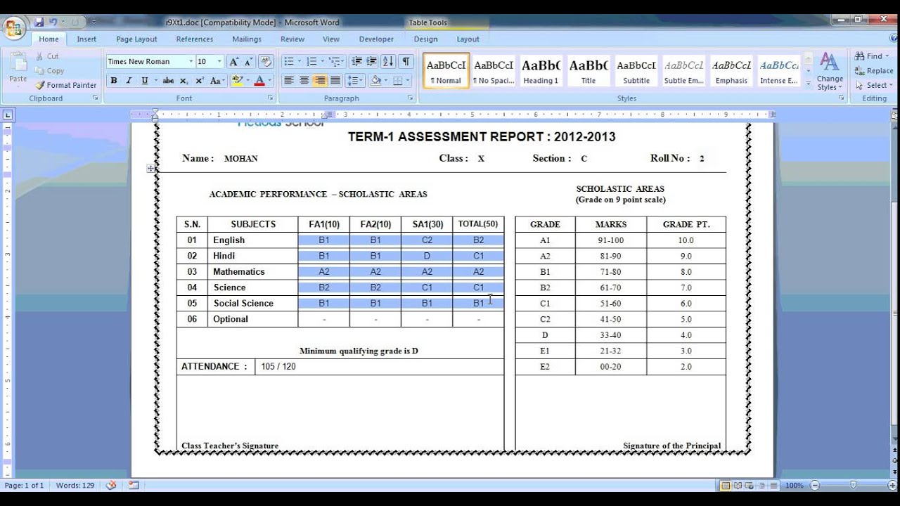 CCE-Print Term1 Marksheet