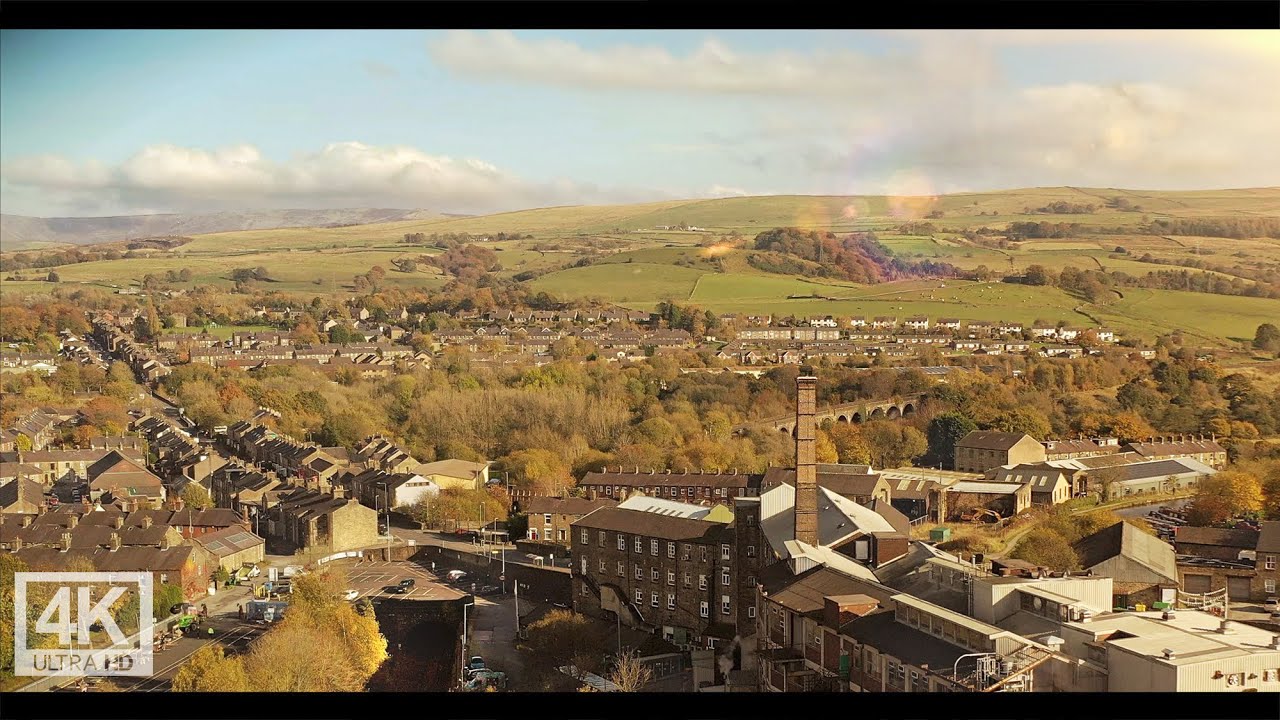 Beautiful Autumnal Drone Footage New Mills Derbyshire Sun Setting 4K