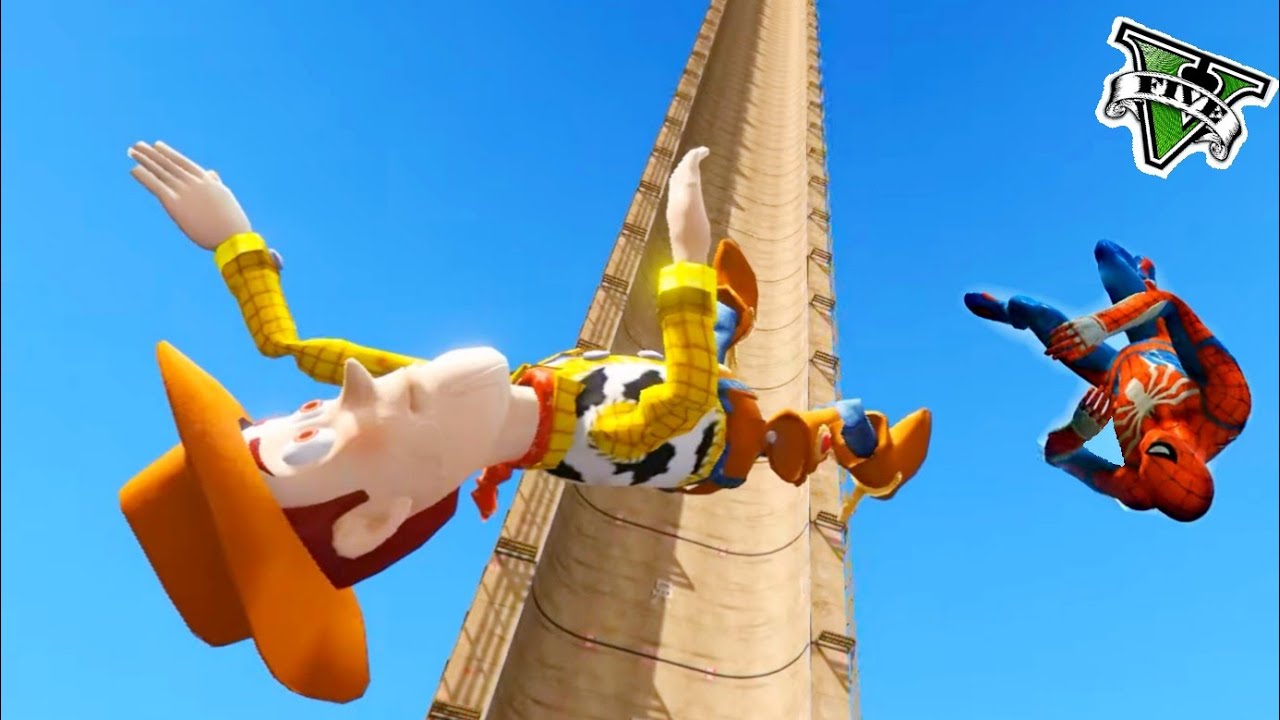 GTA 5 Woody & Spiderman Ragdolls - Jumps Fails Funny Moments (Euphoria Physics)