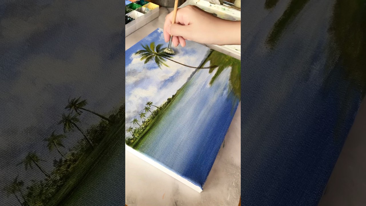 Tropical landscape in acrylic painting #acrylicpainting #acrylic #acrylicpaint #acrylicart
