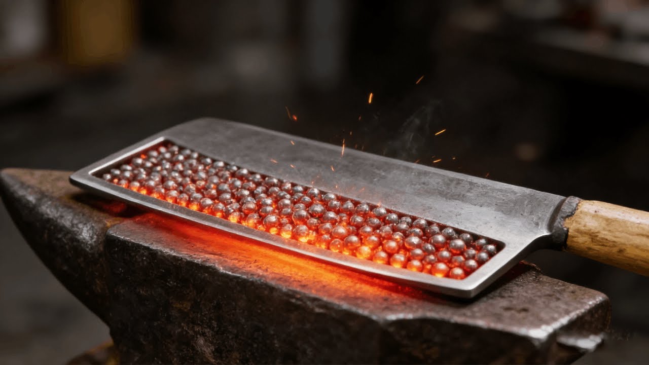 Using such large bearing steel balls to hit a kitchen knife