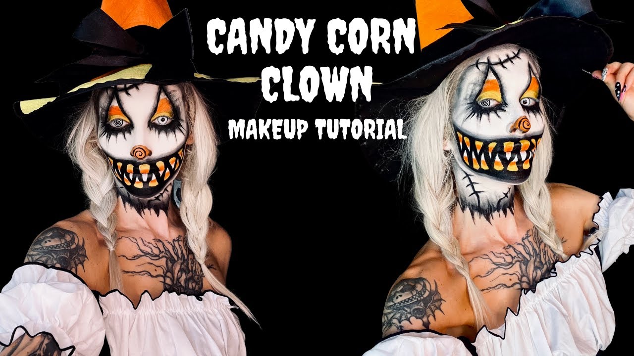 Урок по созданию хэллоуинского макияжа клоуна в виде кукурузных зерен.