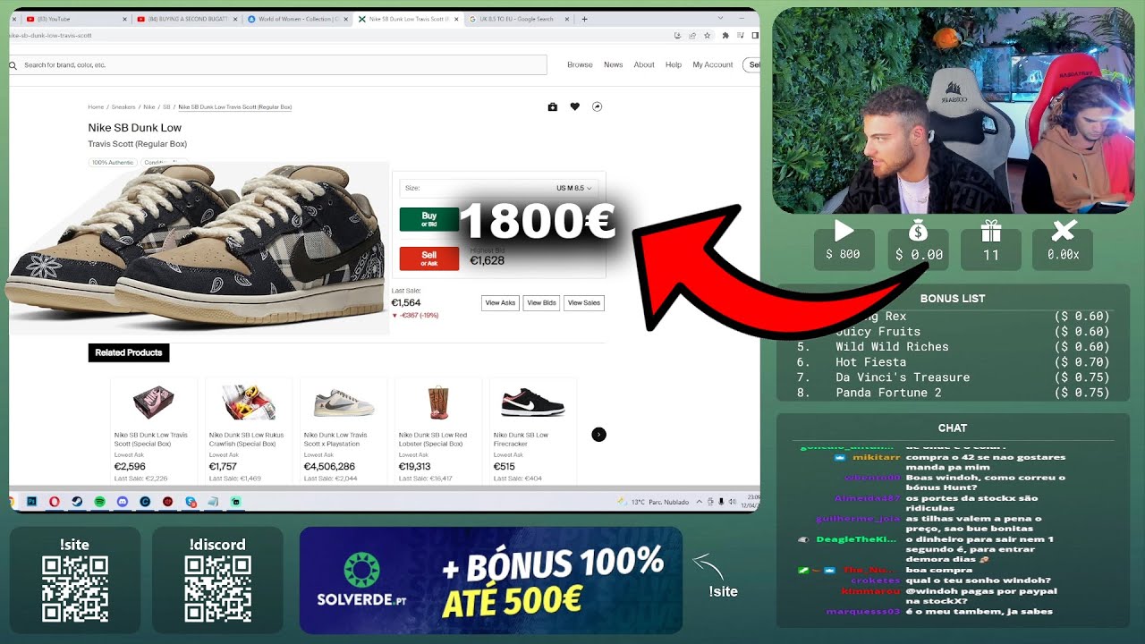 WINDOH COMPRA NIKE SB DUNK LOW TRAVIS SCOTT(1800€) EM LIVE