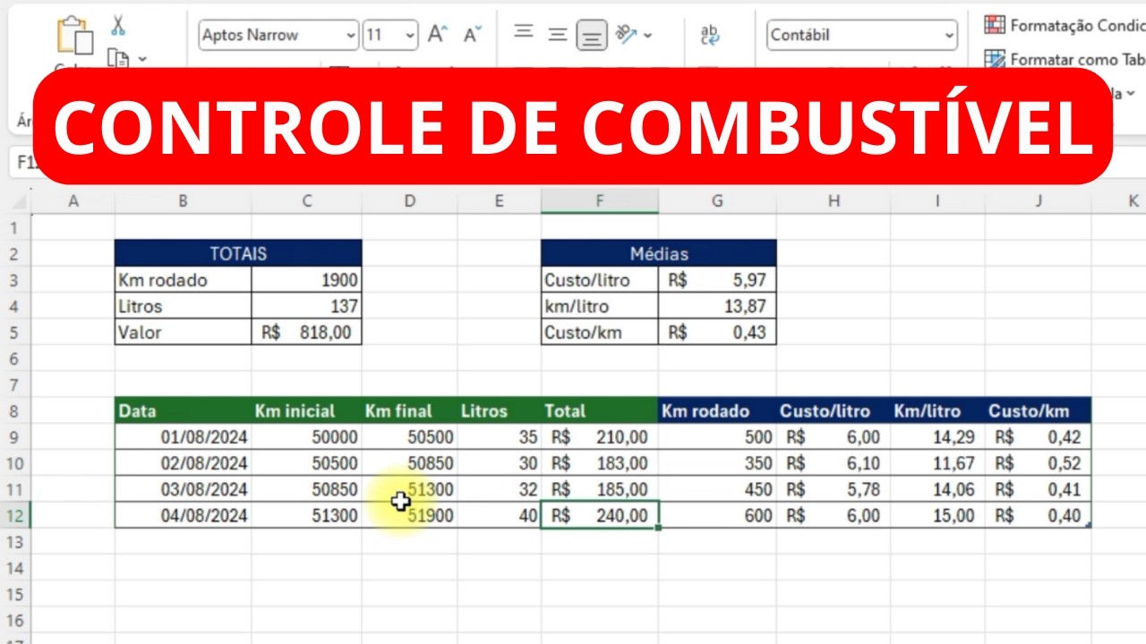 Como criar uma planilha para controle de combustível no Excel