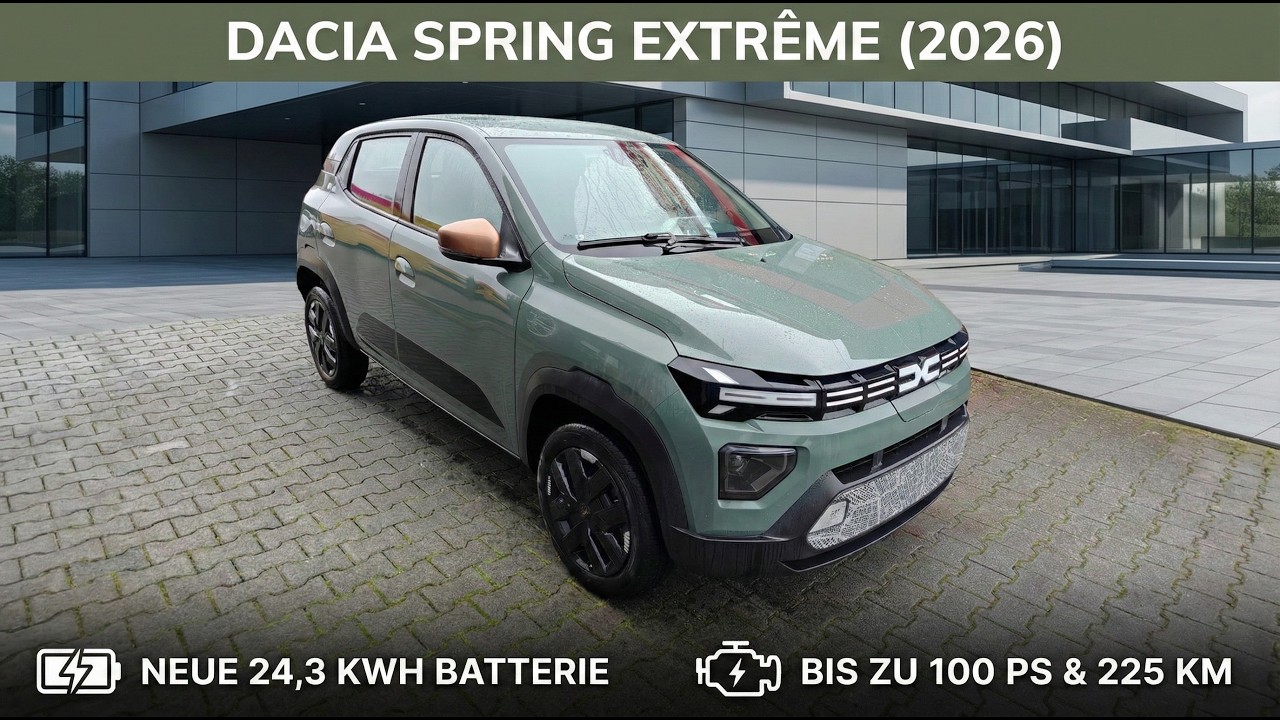 2026 Dacia Spring Extrême in Oliv-Grün – Mehr Power
