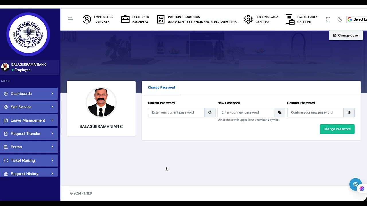 How to Change Password in HRMS portal by Er. C.Balasubramanian, AEE/Computer/CMP/TTPS