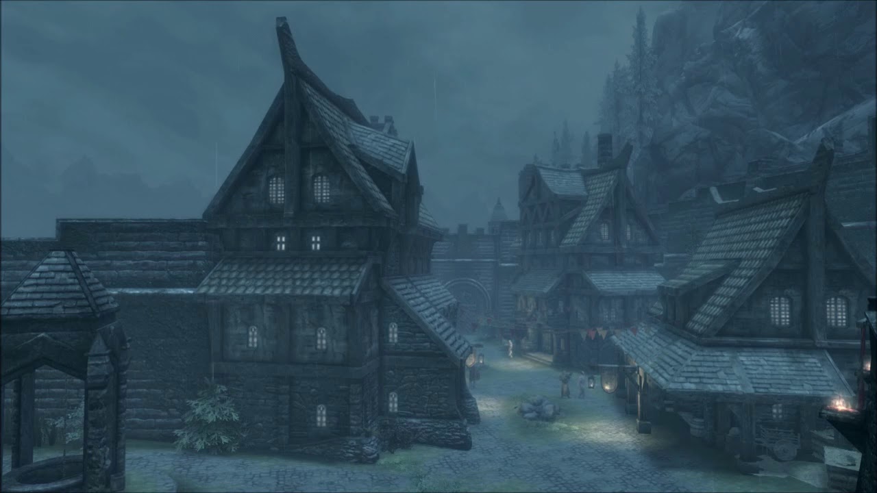 Skyrim - Rainy Night In Solitude 🐺 - Music & Ambience