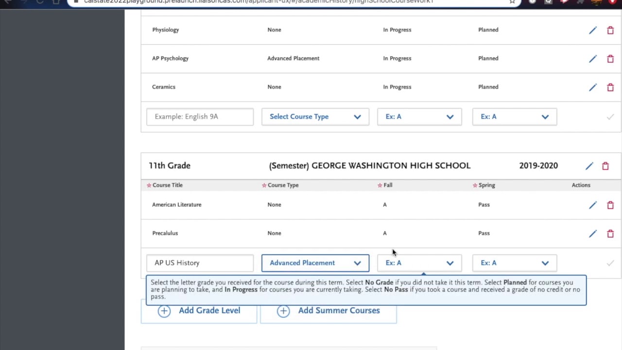 CSU Application Fall 2021 - Adding High School and Coursework