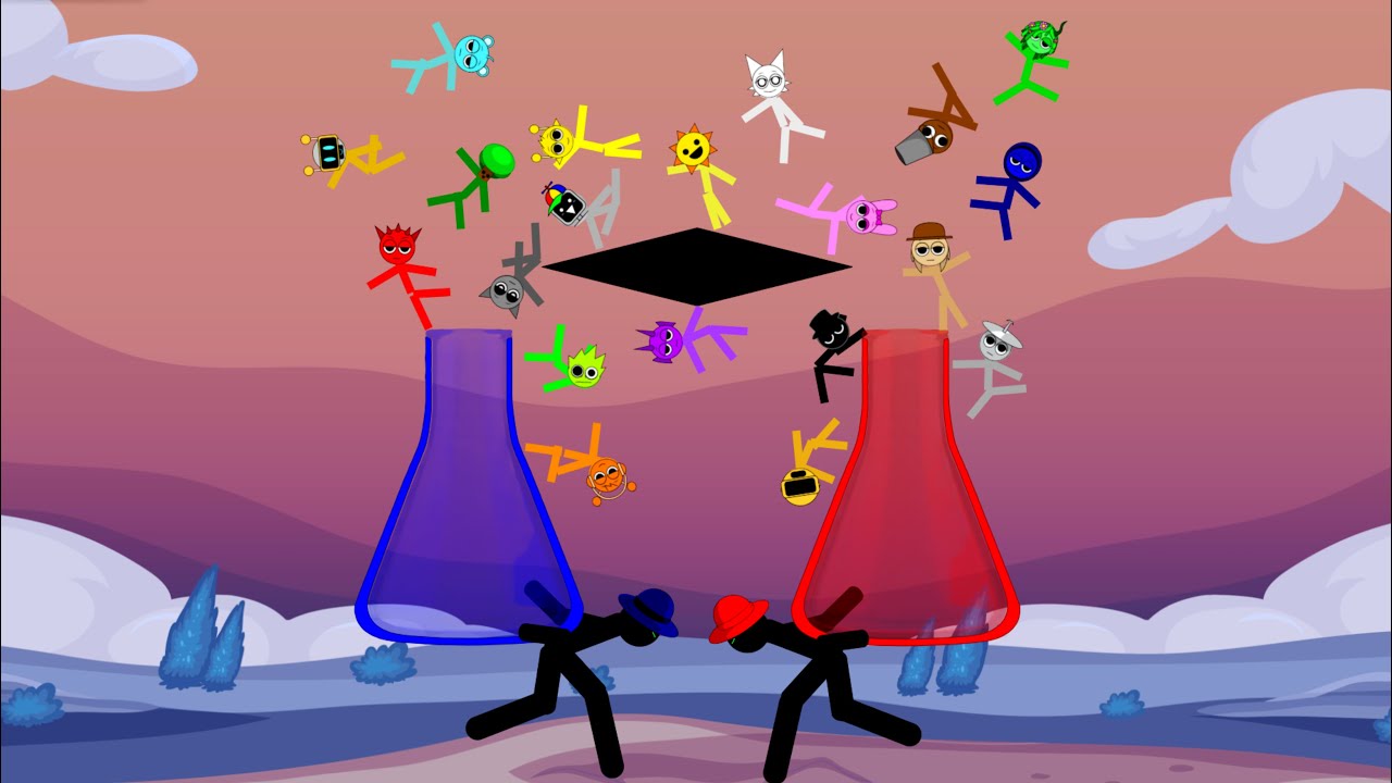 Incredibox Sprunki Blue vs Red Bottle Challenge in Algodoo │ Level 7.