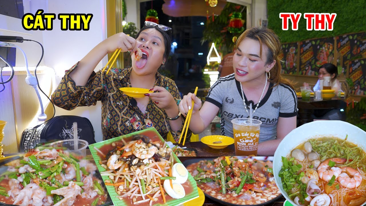 DIVA Cát Thy ghé quán Gỏi đu đủ Ty Thy ăn nhiều món ăn ngon - Ẩm thực Cha Rồng @Ty Thy Vlog