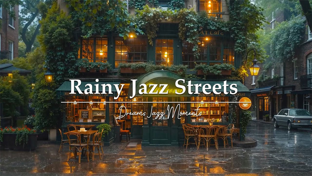 Smooth Rainy Day Jazz 🌧️ Cozy Vintage Cafe Ambience on Peaceful Old Street for Relaxation & Studying