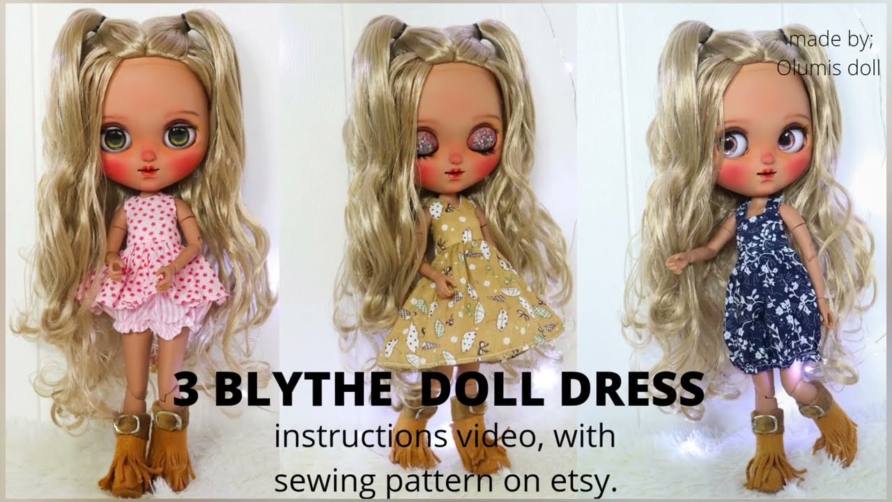 Blythe doll dress clothing instruction with sewing pattern.
