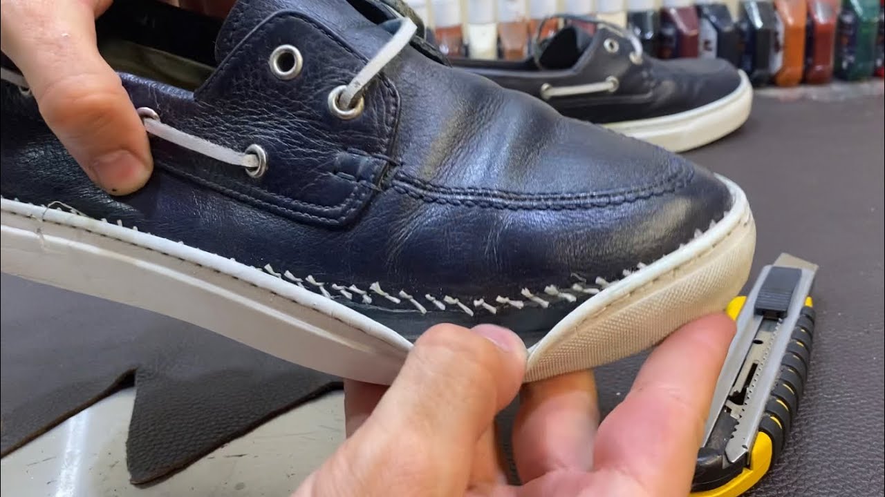 Henderson Boat Shoes. Full Repair. New Sole. [ASMR]