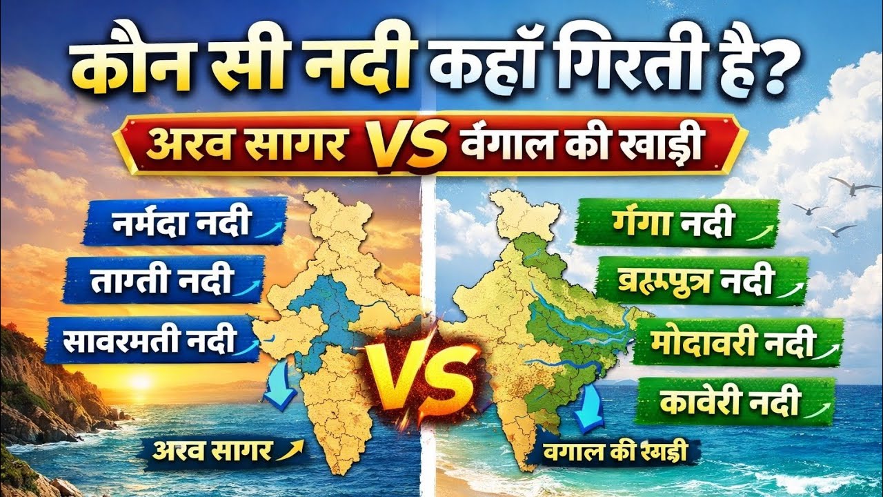 भारत की प्रमुख नदियाँ: अरब सागर और बंगाल की खाड़ी में गिरने वाली नदियाँ | skillsprout learninghub 