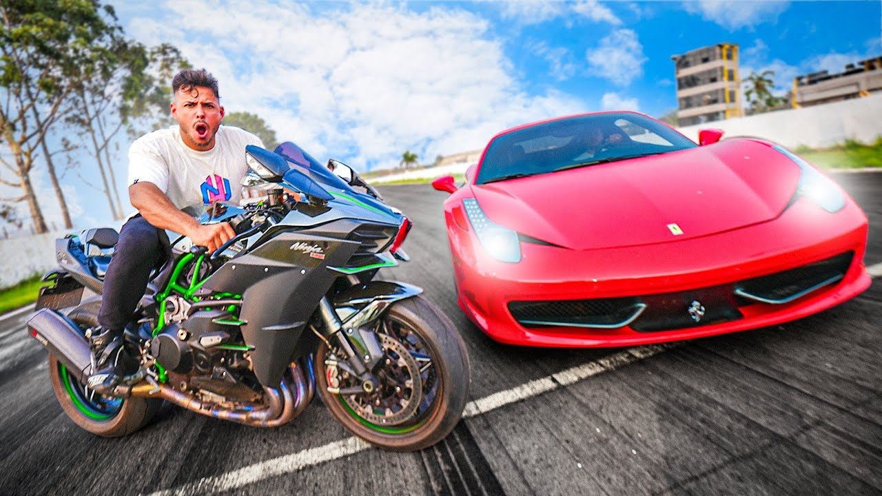 RACHA MINHA FERRARI 458 VS KAWASAKI H2 A MOTO MAIS RAPIDA DO MUNDO!