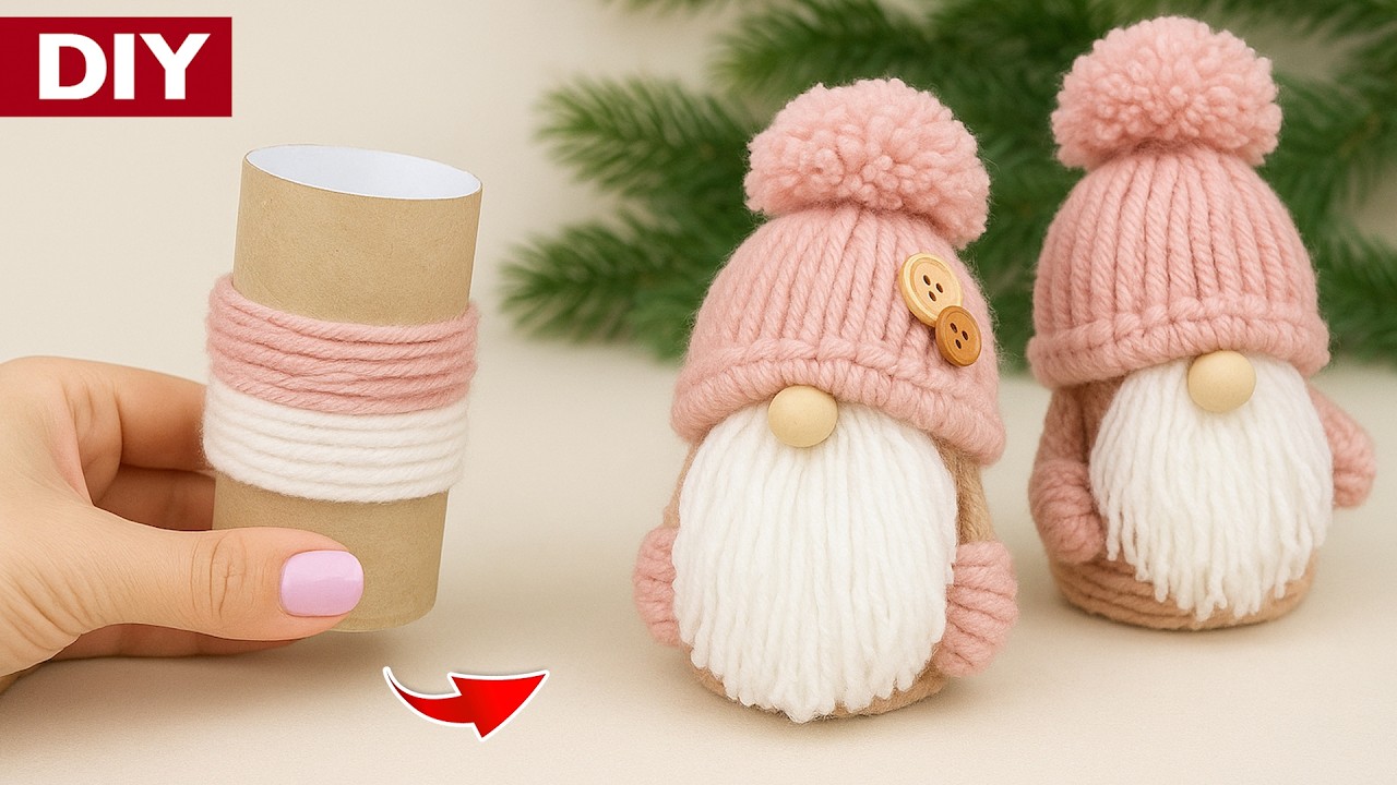 Удивительный Гномик из Ниток и Втулки Своими Руками 🎄 Gnome of Yarn - Christmas decorations