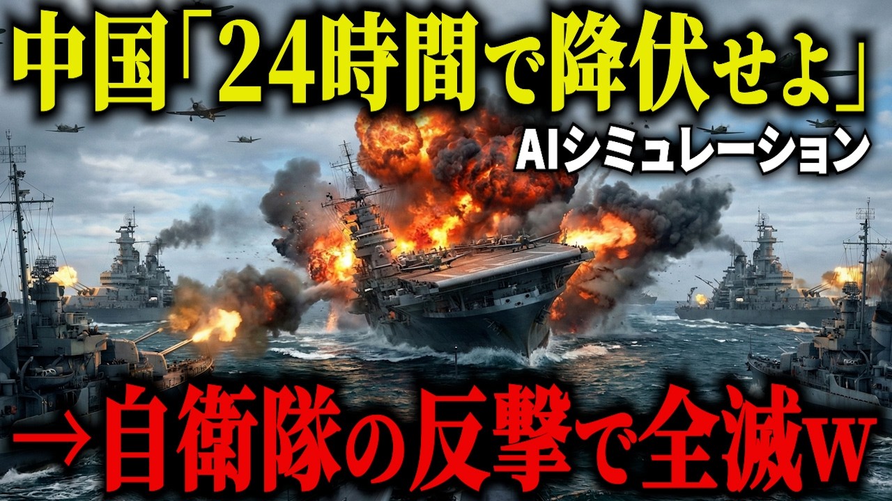 【衝撃】米軍敗走で日本孤立…中国「24時間で降伏せよ」→自衛隊が封印を解いた結果、中国艦隊が10分で全滅してしまう【AIシミュレーション】
