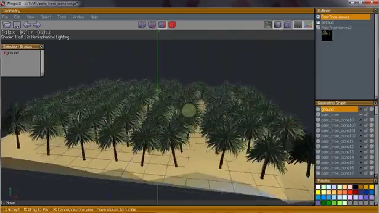 [Wings3D] Using Merge to build a palm plantation