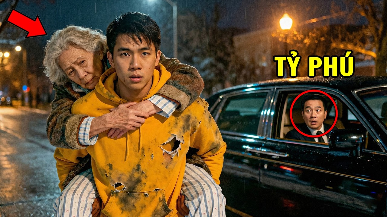 Tỷ phú bắt gặp cậu thiếu niên vô gia cư cõng mẹ mình giữa đêm mưa — và cái kết không ai ngờ tới!