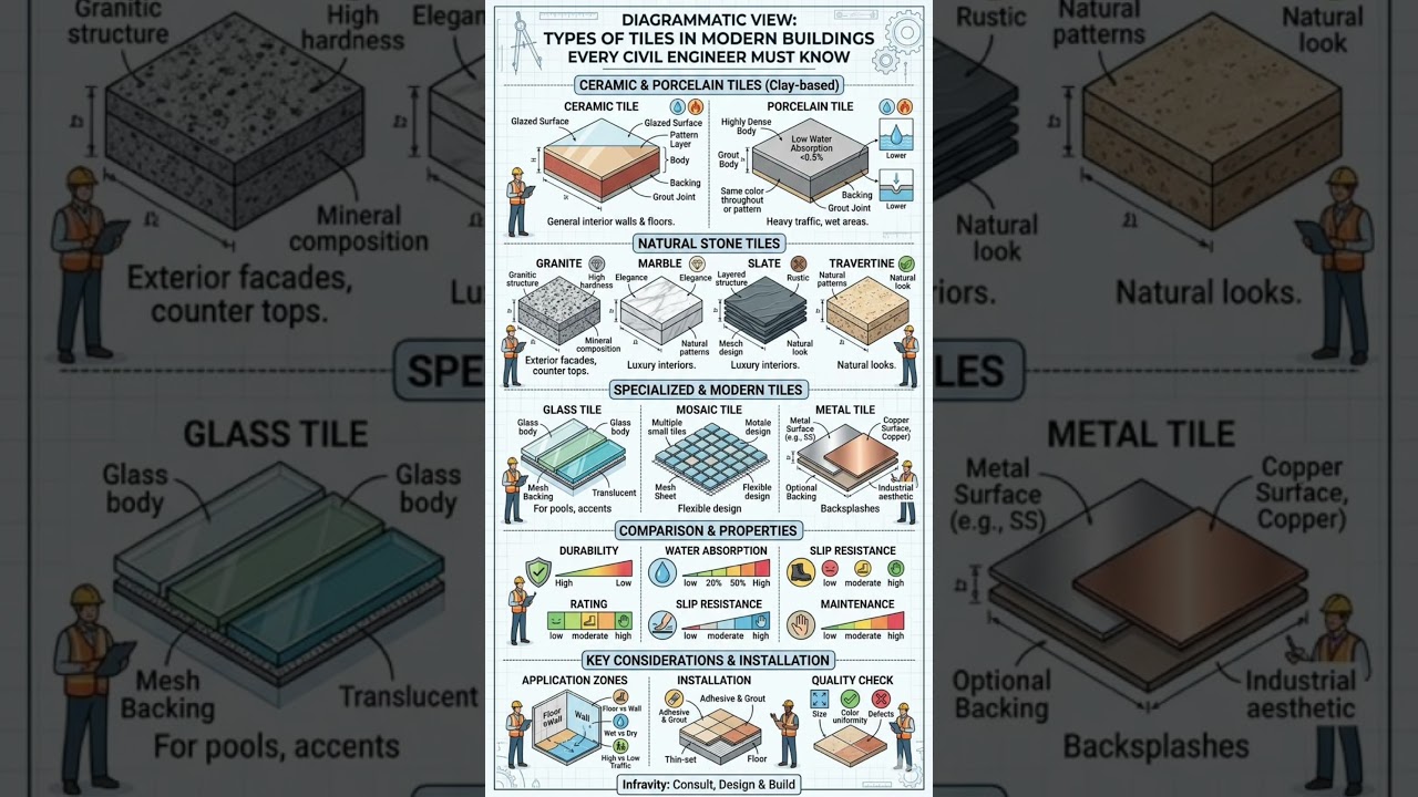 Which Tile is Best for Home? 🤔 Types of Tiles You Must Know!  #tiles #civilengineer #building