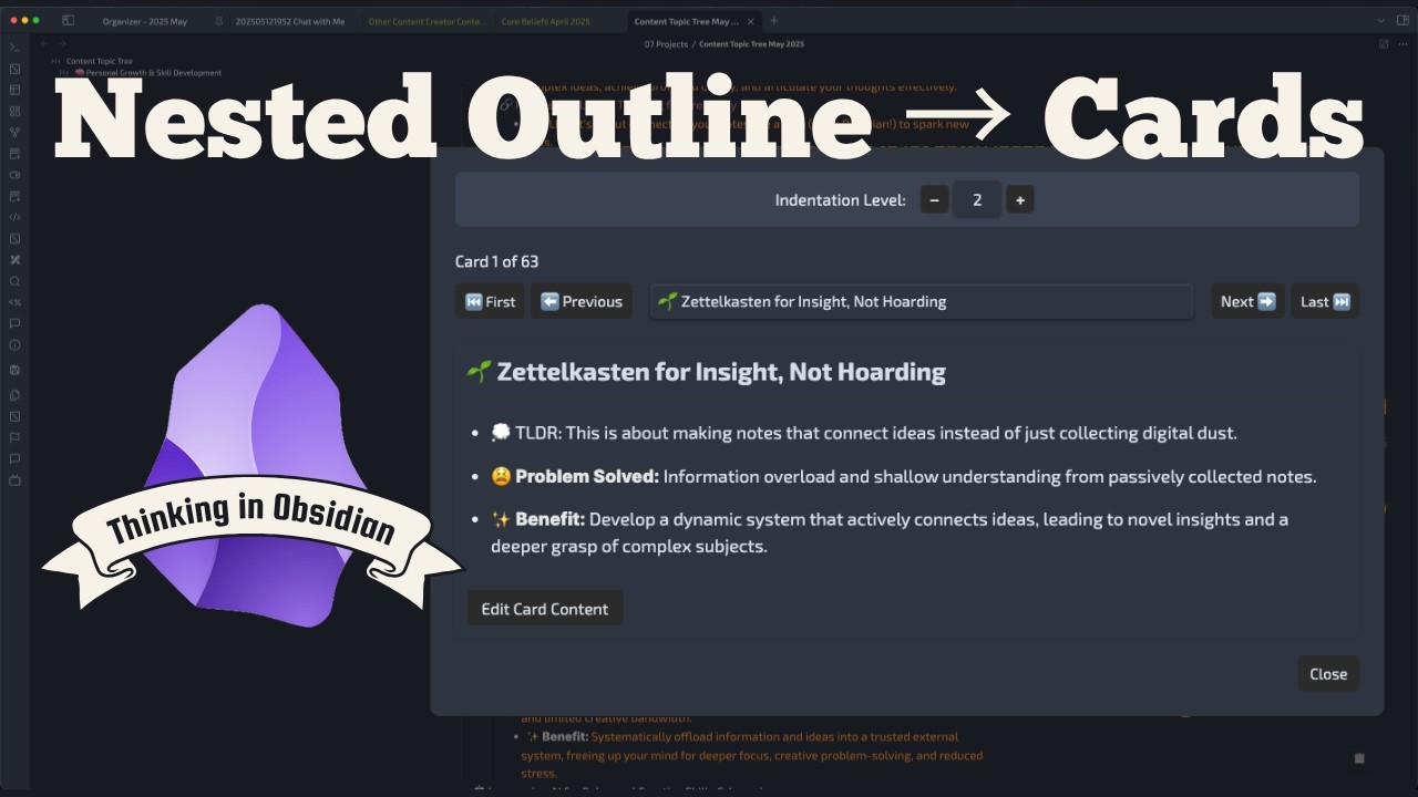 Obsidian Game-Changer: Convert ANY Nested Bullet List to Focused Cards INSTANTLY! 🎯