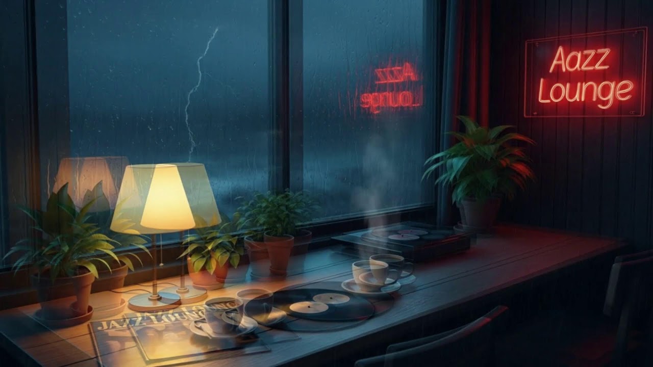 Late Night Storm Jazz Rain Lounge ｜ Gentle Background 🌙⚡🌧️🎷💤💫☕