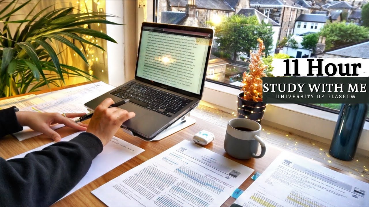 11 HOUR STUDY WITH ME | Background noise, Rain Sound, 10-min Break, No music, Study with Merve