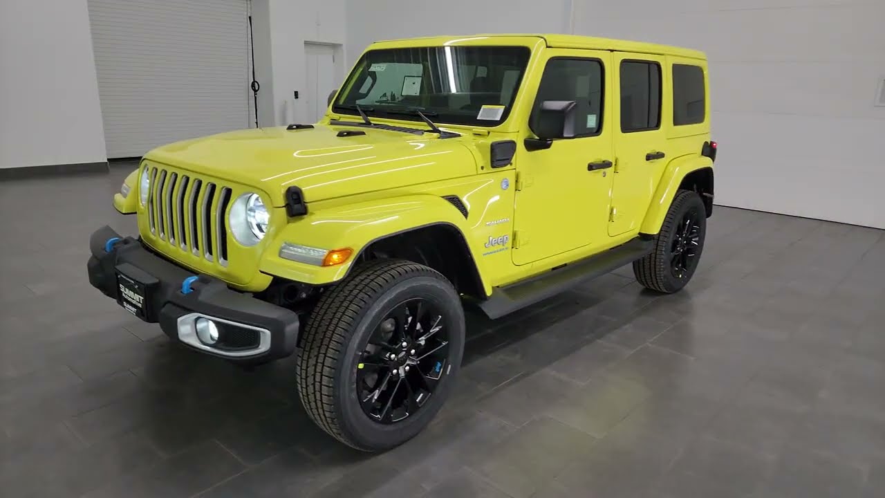 2023 JEEP WRANGLER SAHARA 4XE HIGH VELOCITY YELLOW 4K WALKAROUND 23J92 SOLD!
