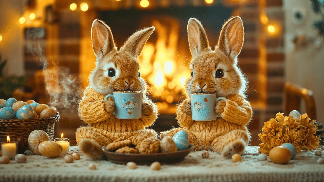 Cozy Easter Relaxing Jazz – Bossa Nova with Fireplace, Spring Café Ambience, Easter Bunnies for Work