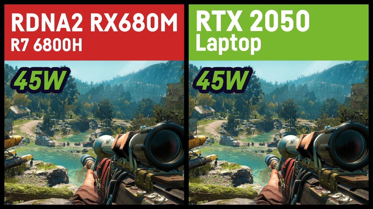 Radeon RX 680M (RDNA 2) vs RTX 2050 (45W) // Laptop