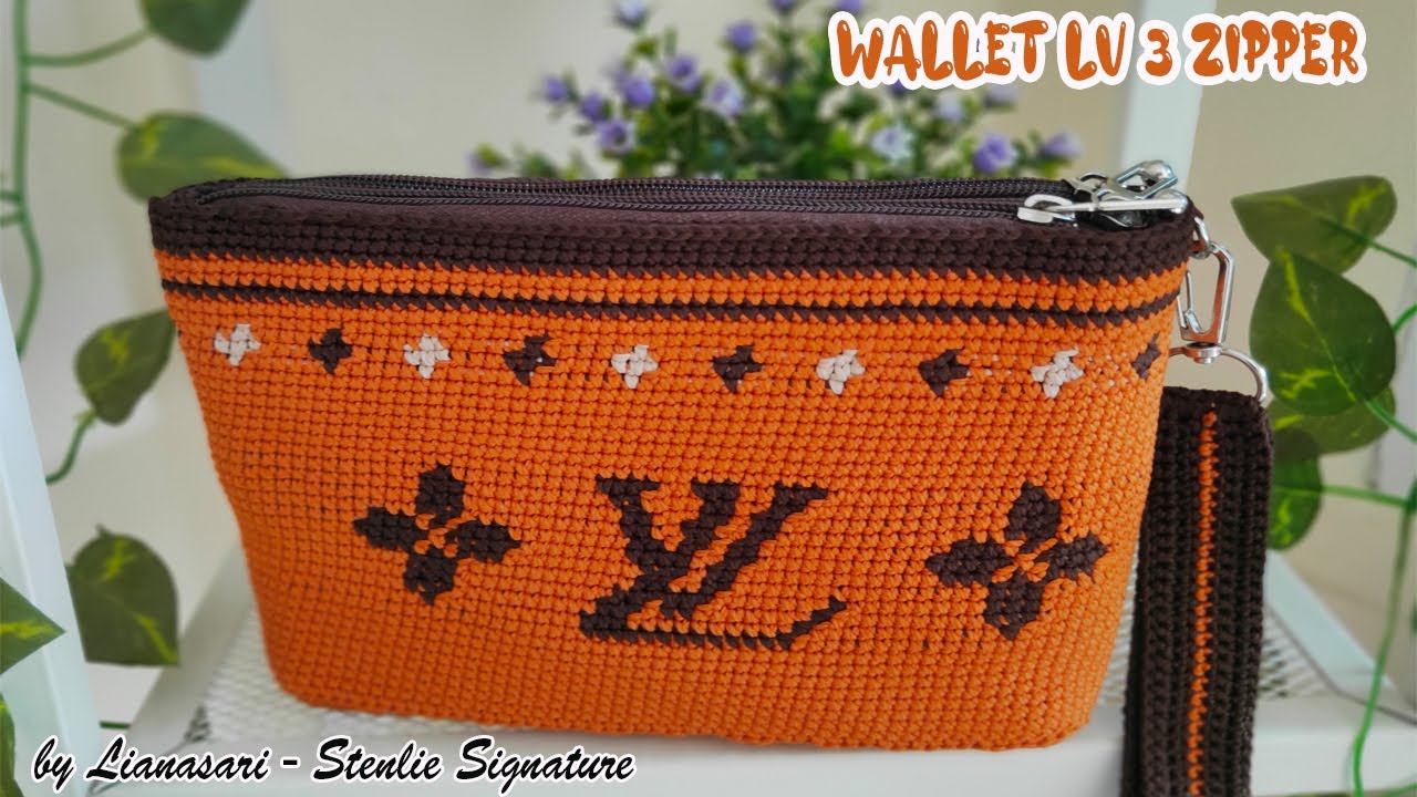 Crochet Wallet 3 zipper LV Motif - Dompet Rajut 3 Resleting LV