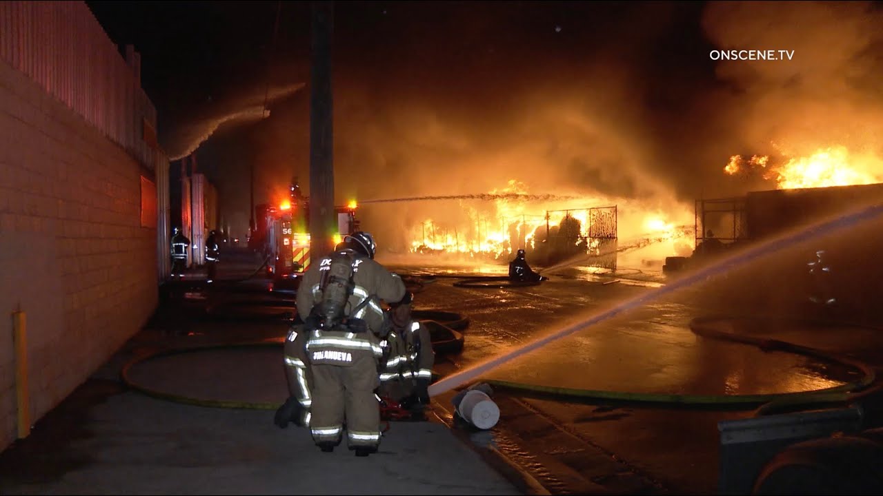 Firefighters Battle Massive Tire Yard Fire | Montebello
