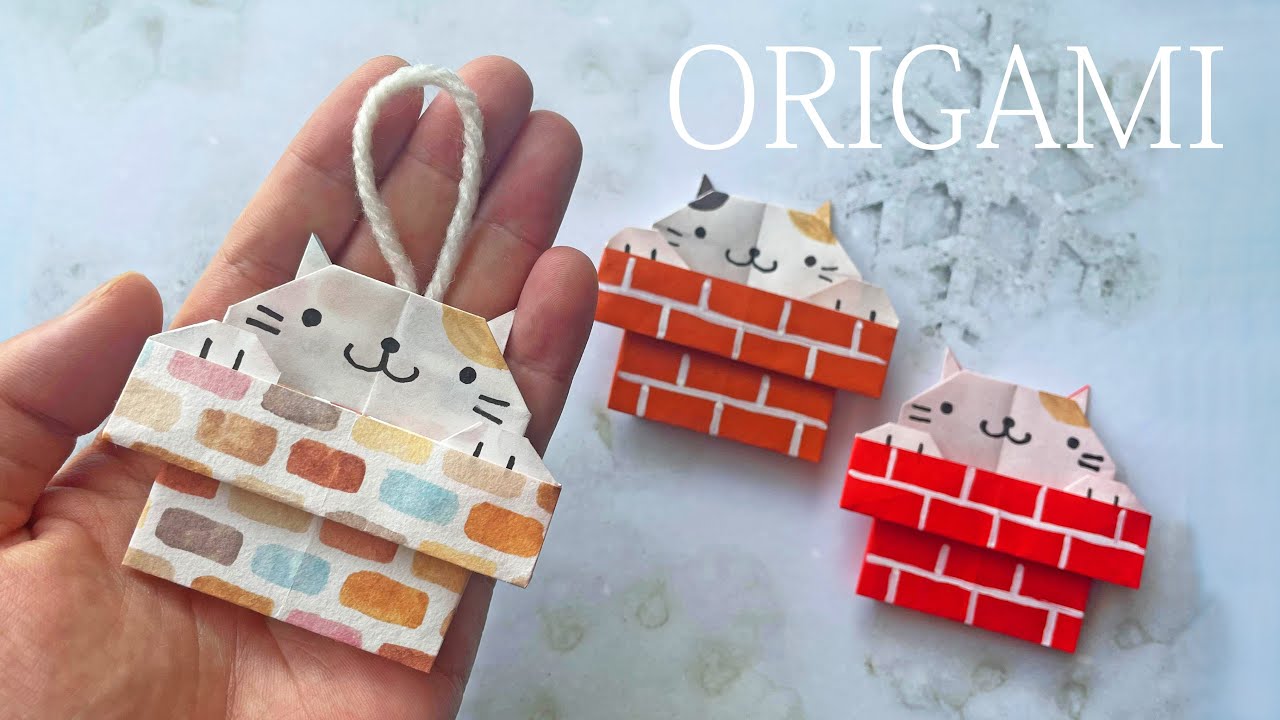 【クリスマス折り紙】1枚でえんとつ猫の折り方音声解説付☆X'mas Origami chimney cat tutorial/たつくり