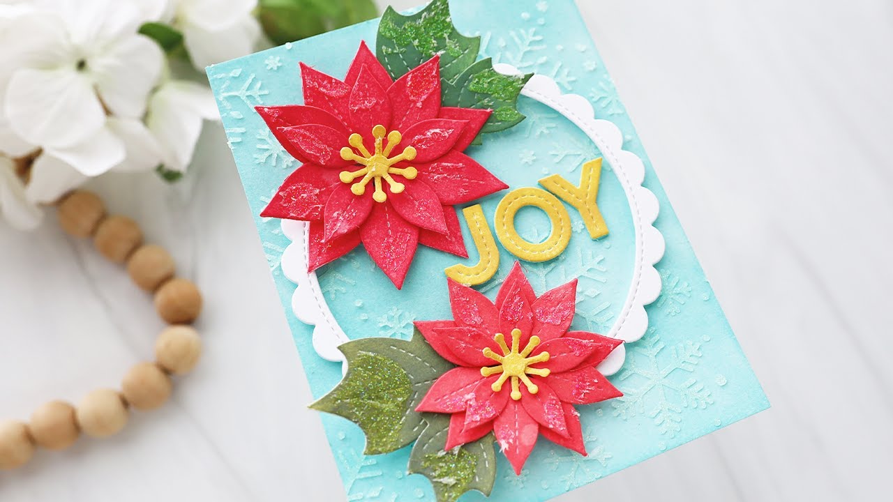 Ink-blended die-cuts on a holiday card with Joy