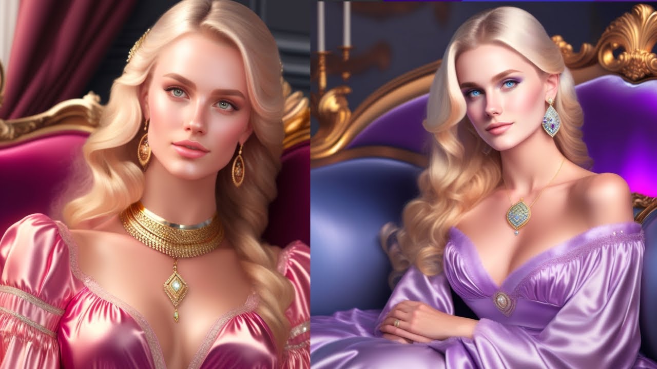 Blond females in satin nightgowns, vintage and charming