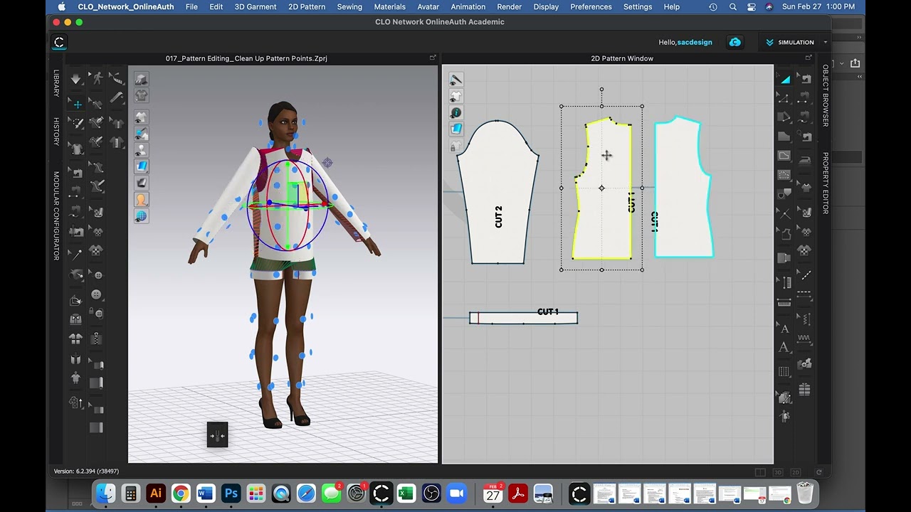 How to Clone and Simulate in CLO3D- Unfold patterns, create symmetric copy of patterns