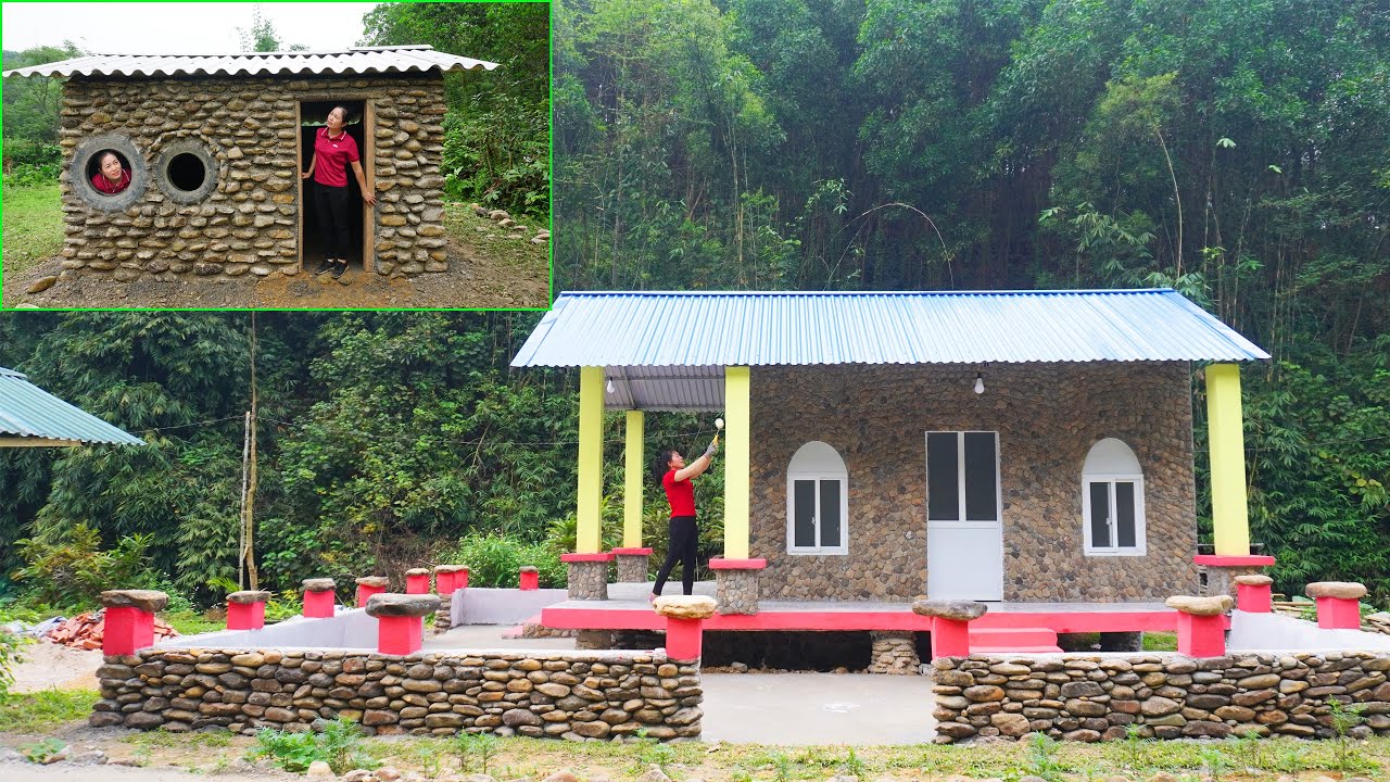 VIDEO TIMELAPSE: From Stone House To Brick House - BUILD LOG CABIN. Start to Finish