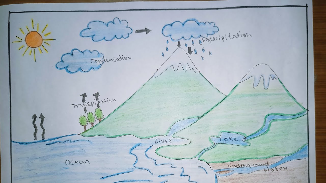 How to Draw Water Cycle Diagram/Easy Water Cycle Drawing 