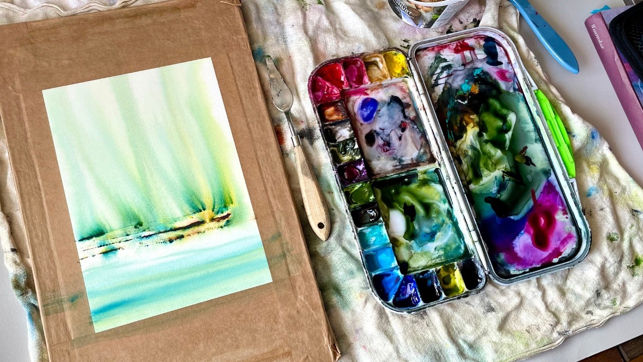 Akvarellm&aring;lning f&ouml;r nyb&ouml;rjare abstrakt m&aring;leri