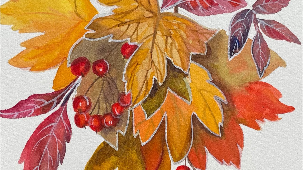 Как нарисовать осенний букет акварелью. Пошаговый мастер-класс.
