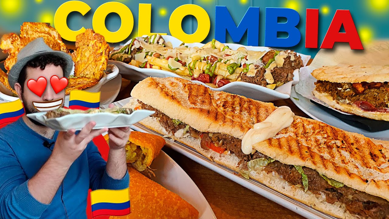 ¡ME ENAMORÉ DE COLOMBIA! ¡Probando COMIDA COLOMBIANA por primera vez! Arepas patacon y salchipapas