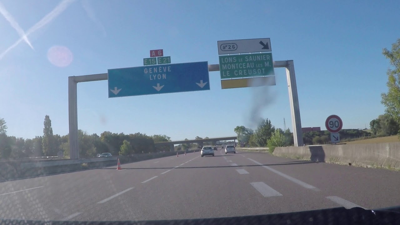 France by Autoroute - A6 Dijon to Lyon - Southbound - J26 Le Creusot