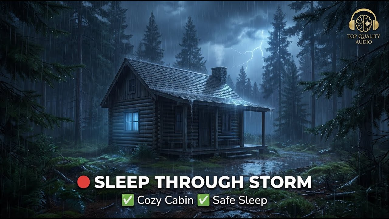 🔴 Thunderstorm with Lightning, Rain Sounds For Sleep, Sleeping in a Cozy Forest Cabin #asmr #viral
