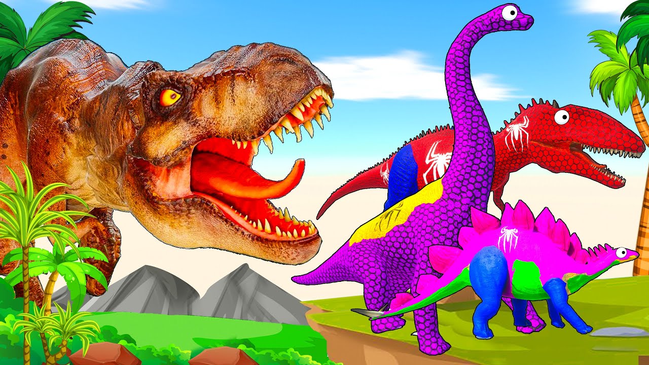 Paint Animals Gorilla Cow Lion Elephant Dinosaurs Dragons and T-Rex Fountain Crossing Animal Cartoon