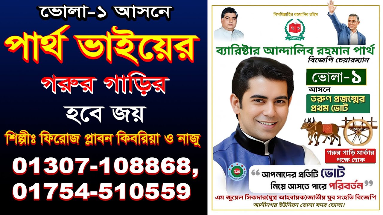 ভোলা-১ আসনে | পার্থ ভাইয়ের | গরুর গাড়ির হবে জয় | শিল্পীঃ ফিরোজ প্লাবন কিবরিয়া ও নাজু |