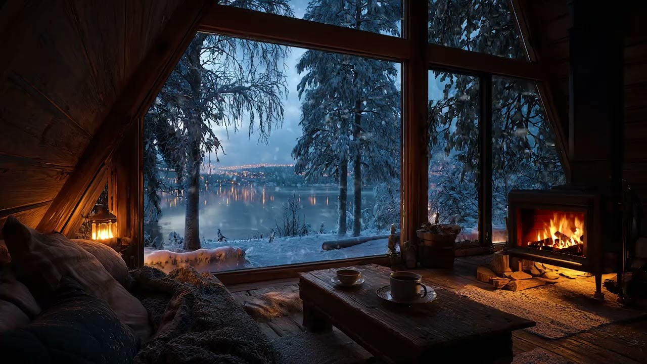 3 Hour Cozy Snow Wind Ambience and Crackling Fireplace Sounds for Deep Relaxation