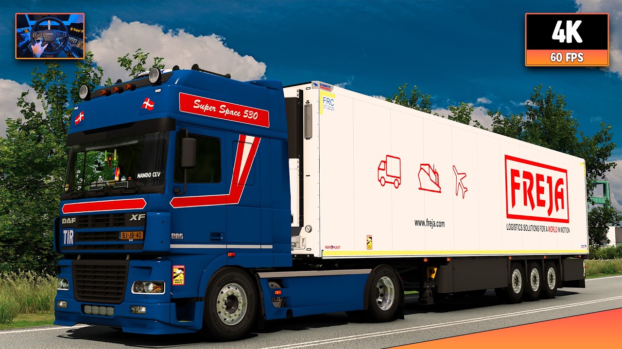 DAF XF95 530 open pipe | Aalborg - Esbjerg | ETS2 1.58 4K Gameplay + Wheel Cam