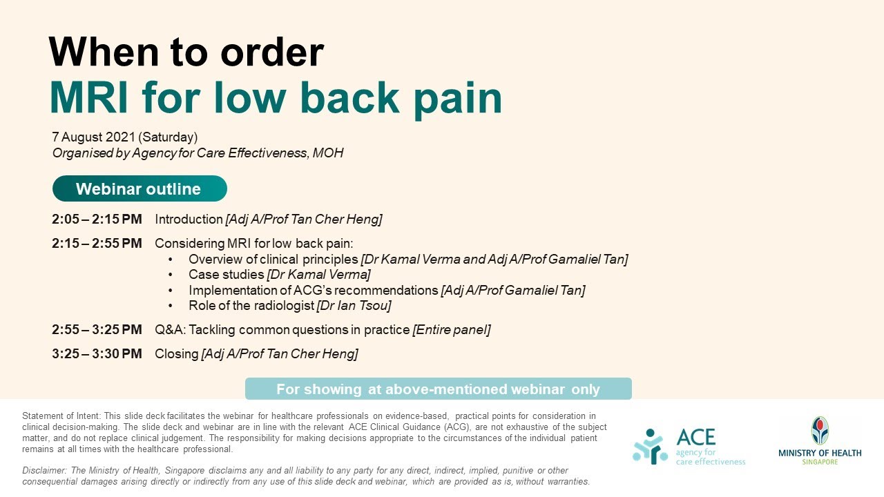 ACE webinar “When to order MRI for low back pain”
